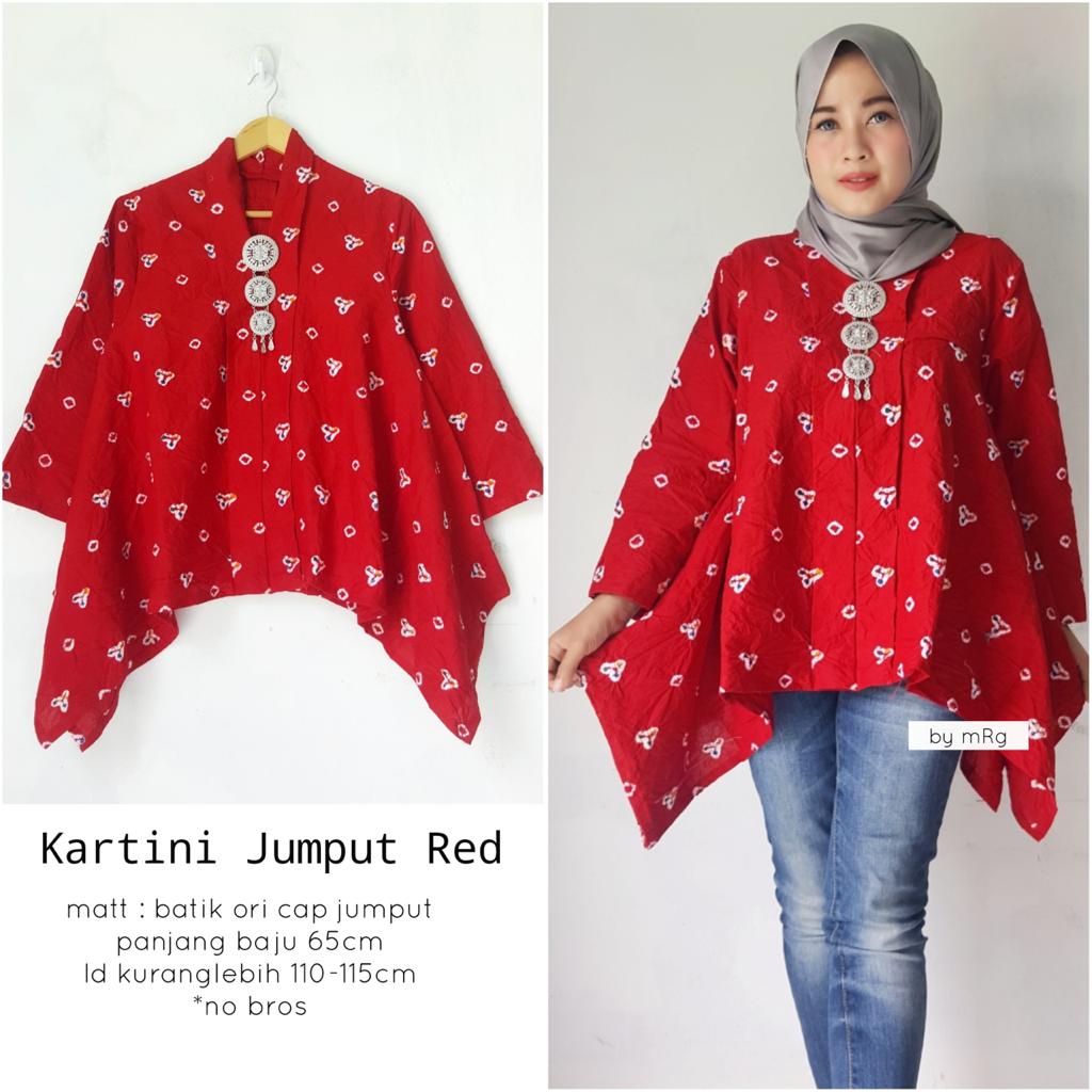 [PREMIUM] Blus Kartini Jumput RED Batik Jumputan Handmade Encim Tie Dye Handmade Atasan Muslim  Ser