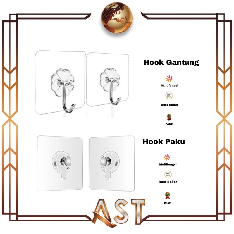 Hanger Wall Gantungan Hook Magic Tempel Dinding Kunci Tas Alat Dapur Bening