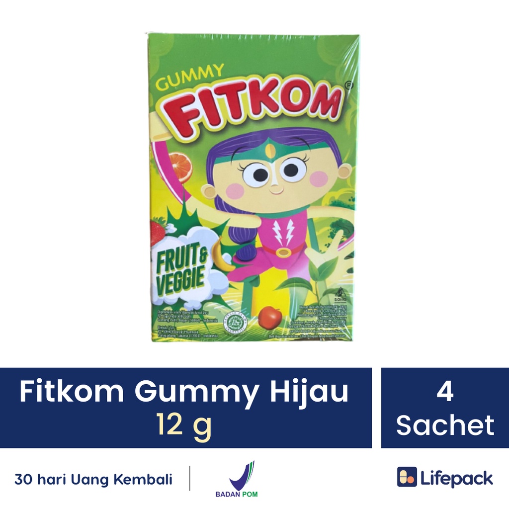 Fitkom Gummy Hijau - Multivitamin & Mineral - Untuk Memenuhi Kebutuhan Vitamin Anak - Lifepack-4 Sachet