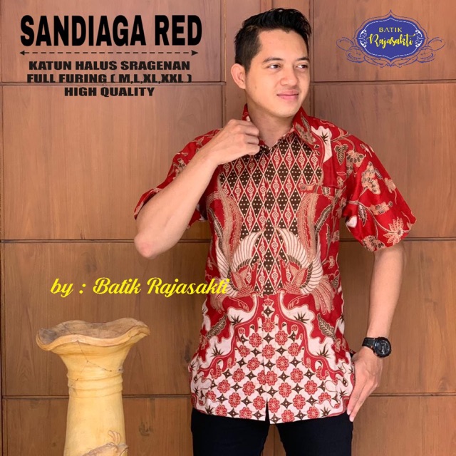 Batik Pria SANDIAGA RED Katun Halus Full Furing Termurah