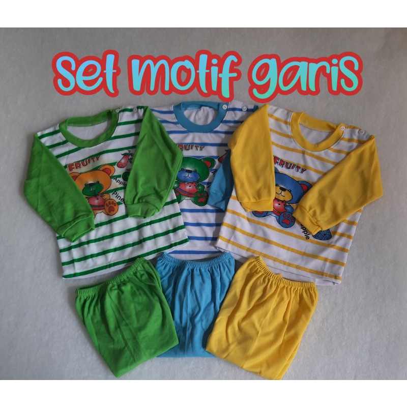 stelan baju bayi 0_8 bulan motif salur karakter