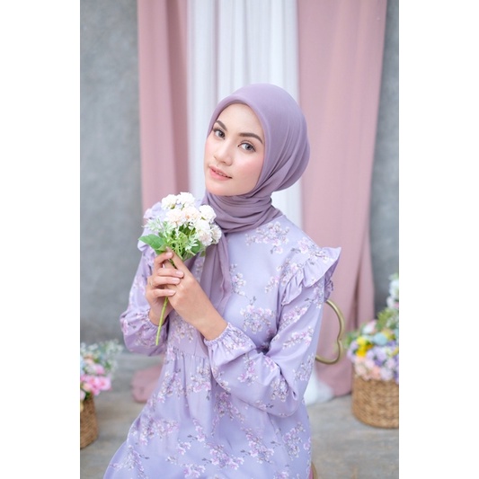 Ounadoutfit SASYA dress wanita muslimah premium motif bunga warna pastel | dress motif premium | baju muslim busui | outfit muslimah