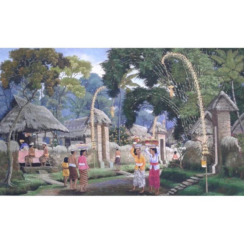 Lukisan kampung bali Lukisan bagus Lukisan indah Lukisan tradisi Lukisan desa adat bali