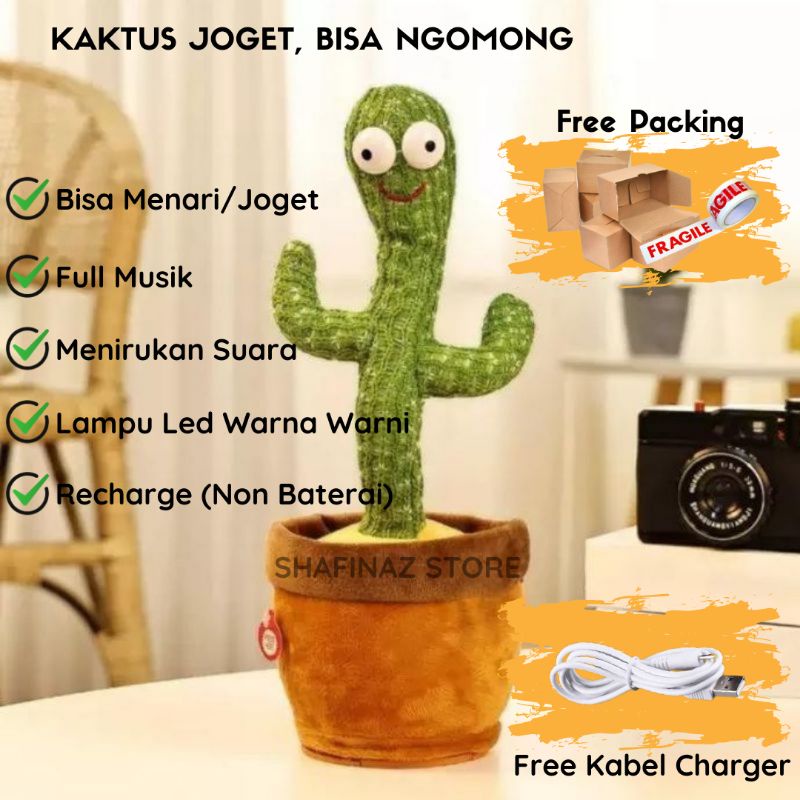 SHAF Cactus Dancing Toys Mainan Viral Boneka Kaktus Bergoyang Original Bisa Menari Musik Menyala