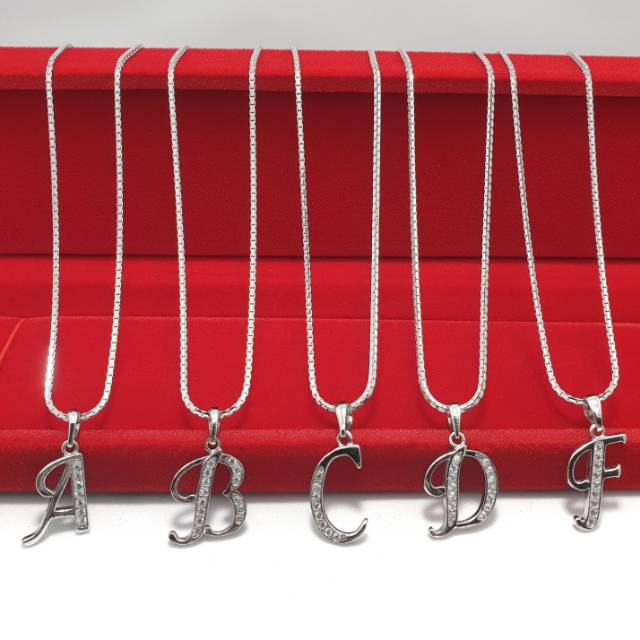KALUNG HURUF / KALUNG INISIAL / KALUNG + LIONTIN HURUF PERAK 925 LAPIS EMAS PUTIH / KL108