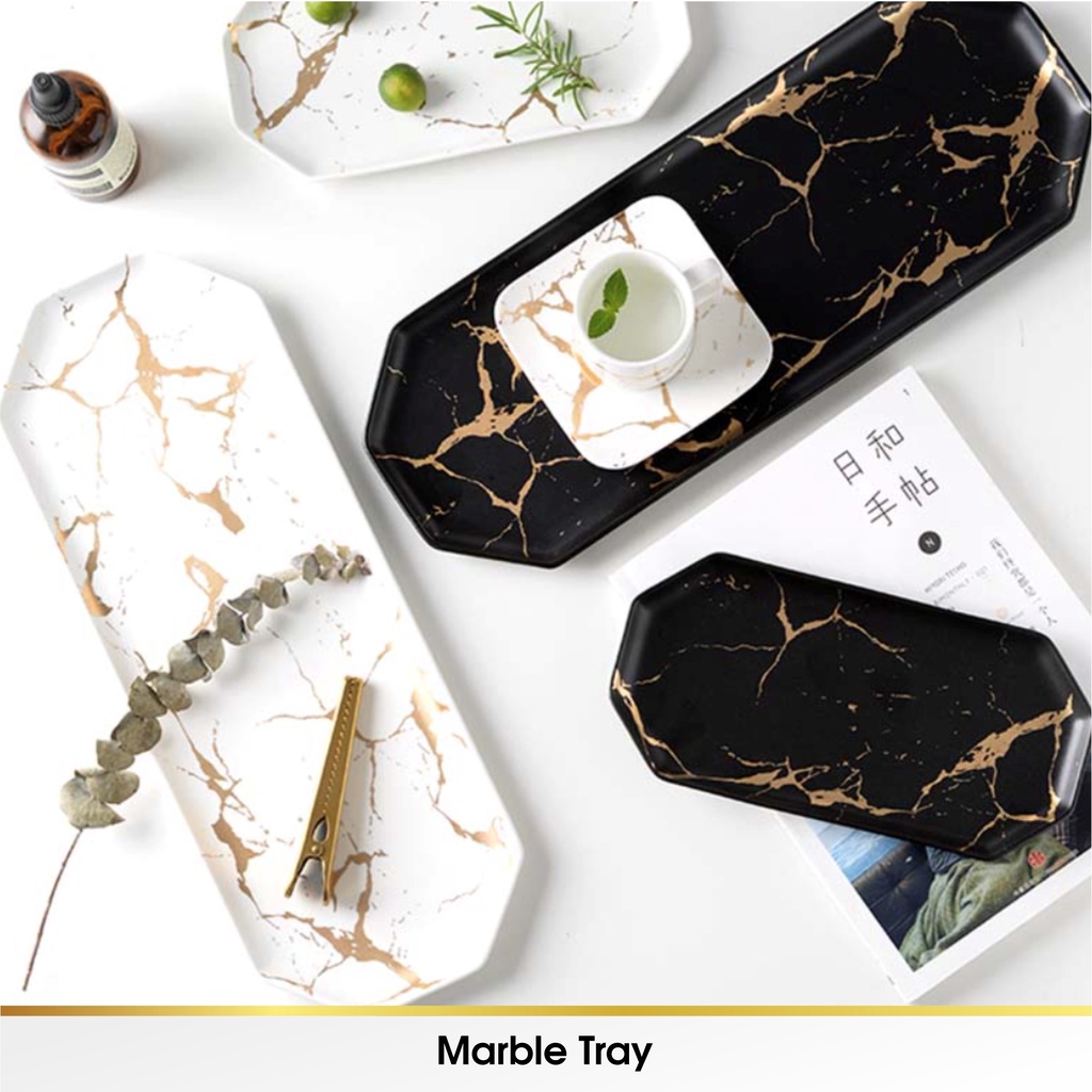 Nampan Nordic Marble Marbel Ceramic Tray Bulat Keramik