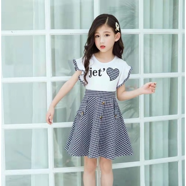 Promo !! Dress anak perempuan / dress jet aime tartan import ukuran 4-7tahun (hitam,pink) / Dress tartan simple