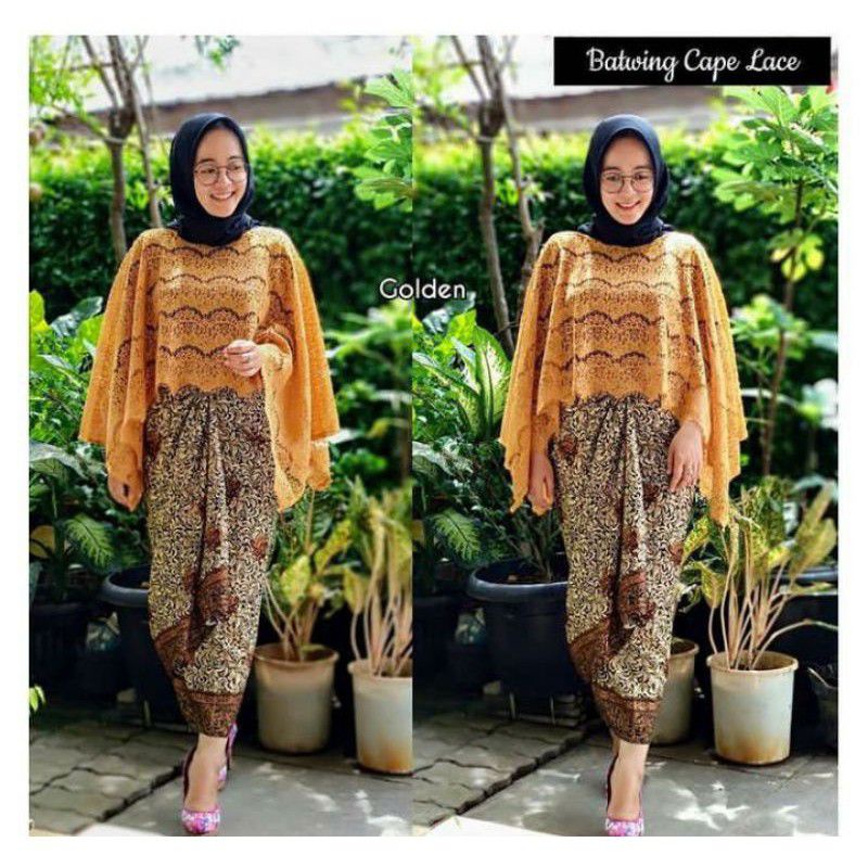 COD SETELAN KEBAYA CAPE BROKAT mewah kebaya Bridesmaid seragaman pager ayu kebaya wisuda Kebaya jumbo-SET CAPE GOLD
