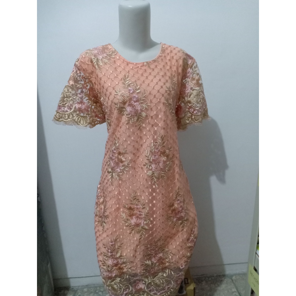 NEW!! Brocade Flower Peach Dress / Dress Brukat Brokat Salem Bunga