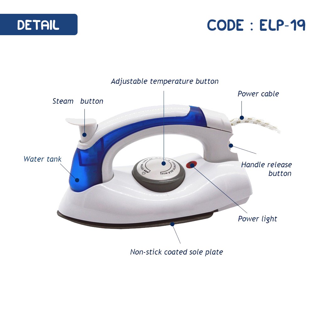 Setrika Uap Lipat Portable Hetian / Soarin 2in1 Travel Iron Steamer - ELP-19