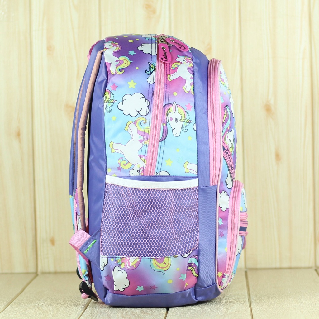 Tas Sekolah Anak Perempuan Ransel TK SD Termurah Awet Lucu Unicorn Strip Ungu Bagus Stylish Fashionable Terbaru Krakter Kartun  Tebal