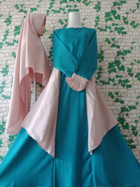 GAMIS DRESS MUSLIM WOLLYCREPE COMBI SET SYARI MAXI BUSUI HIJAB GAUN ELEGAN MURAH