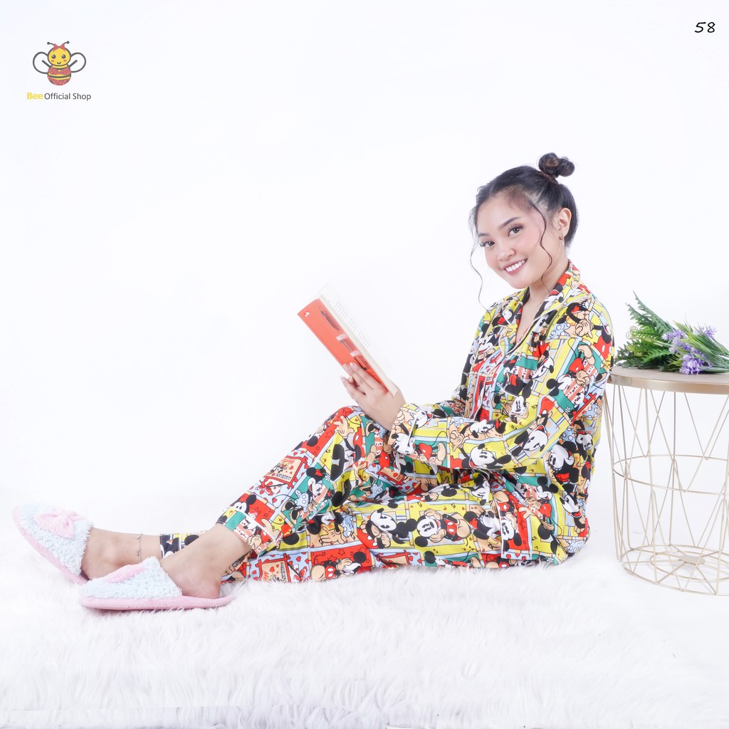 BEE - Piyama Dewasa Import / Stelan Baju Tidur Wanita Murah Lengan Panjang