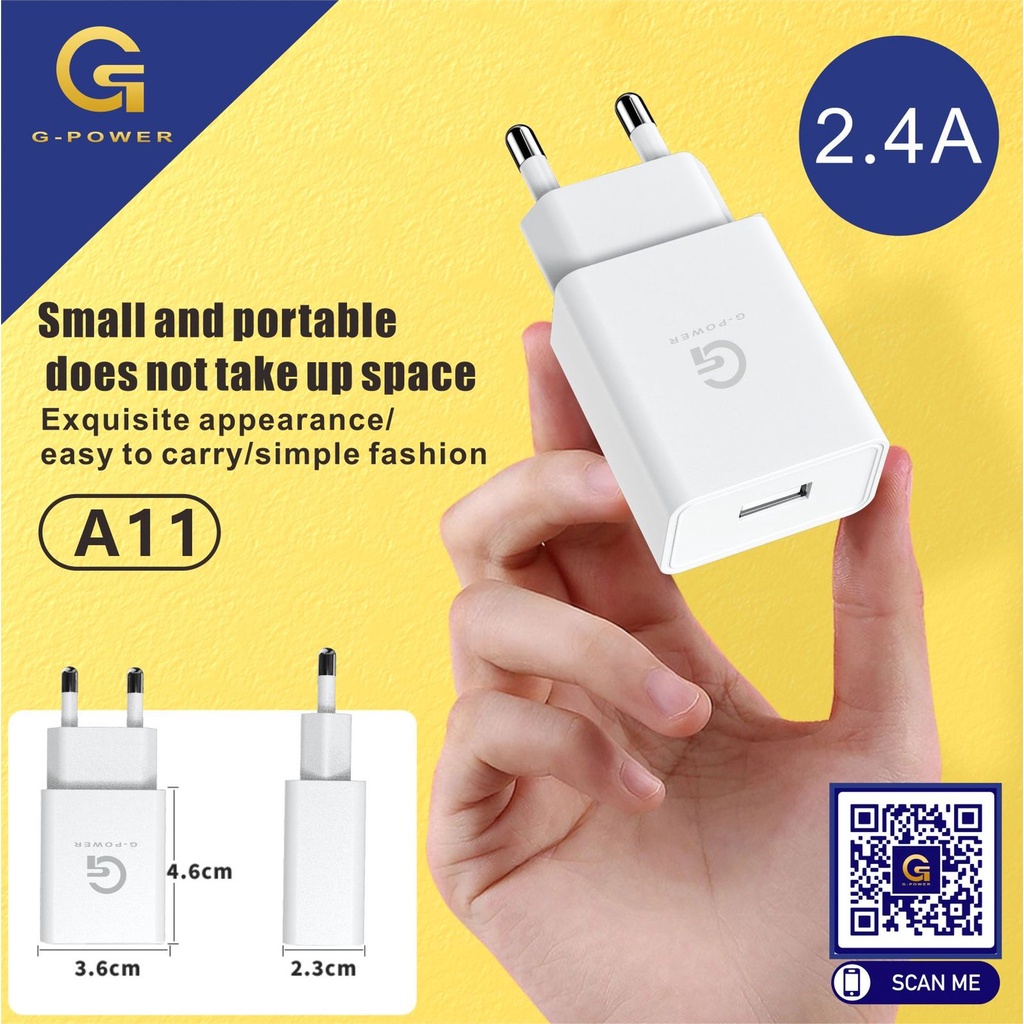 G-POWER QUICK CHARGER A-11 untuk MICRO/ TYPE C/ LIGHTING 2.4A OUTPUT MURAH ORIGINAL GARANSI RESMI