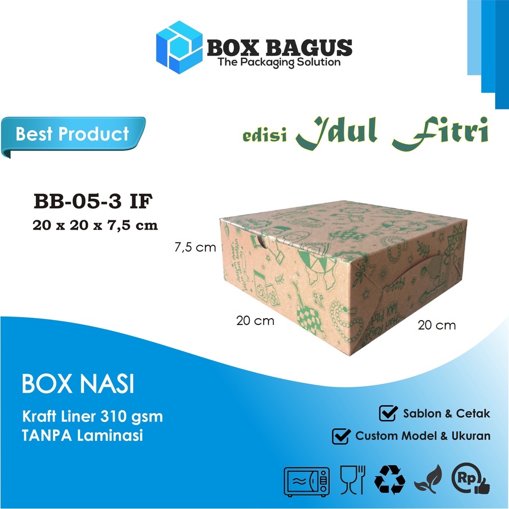 (IDUL FITRI) BOX DUS KOTAK HAMPERS MAKANAN NASI ROTI KUE SNACK 20x20x7,5 cm PAPER KRAFT 310 gsm