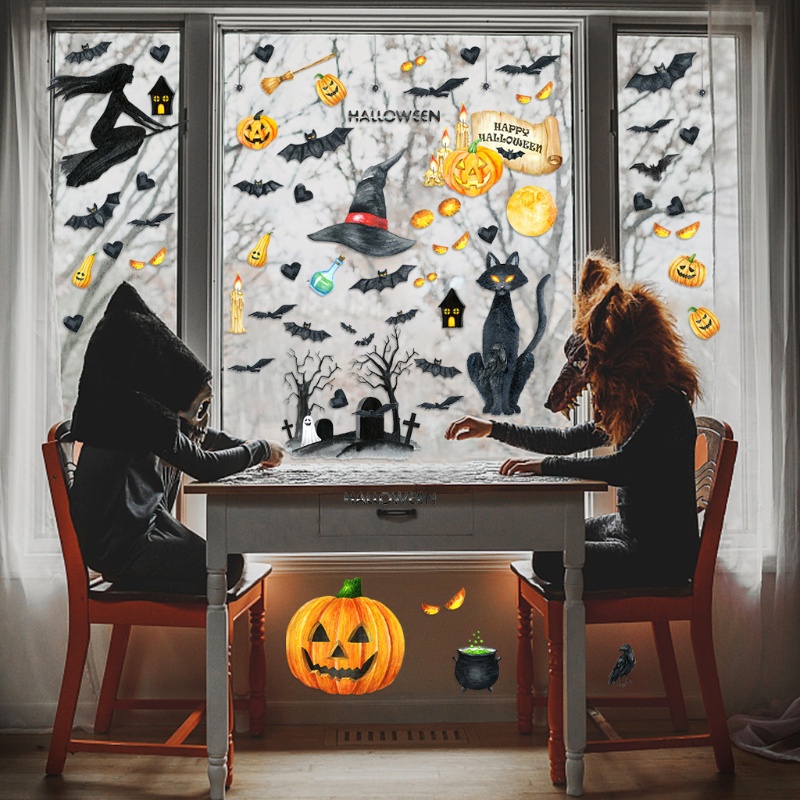 Zzz 1 Set Stiker Dinding Decal Desain Halloween Thanksgiving Untuk Dekorasi Rumah