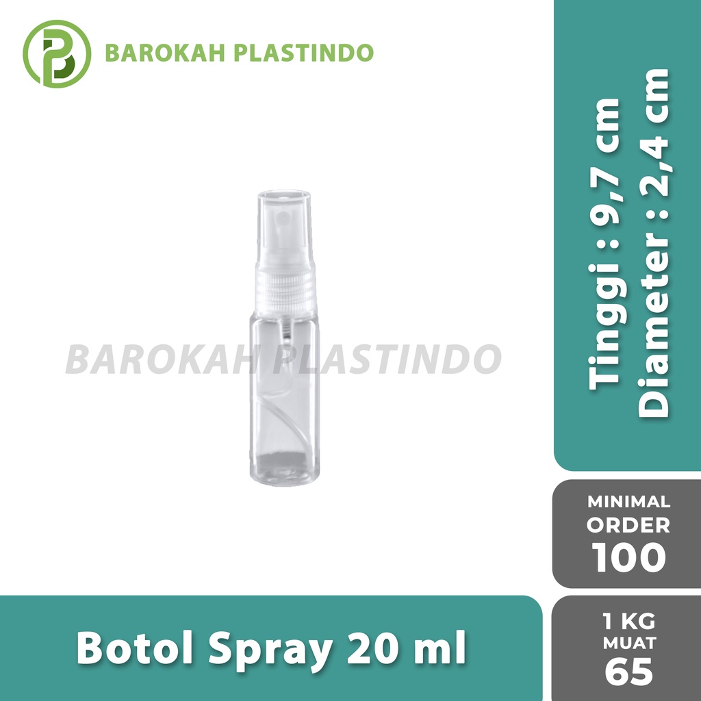 Botol Spray 20 ml (MINIMAL 100 PCS) / Botol Plastik 20 ml / Botol Parfum 20 ml / Tutup Spray Putih