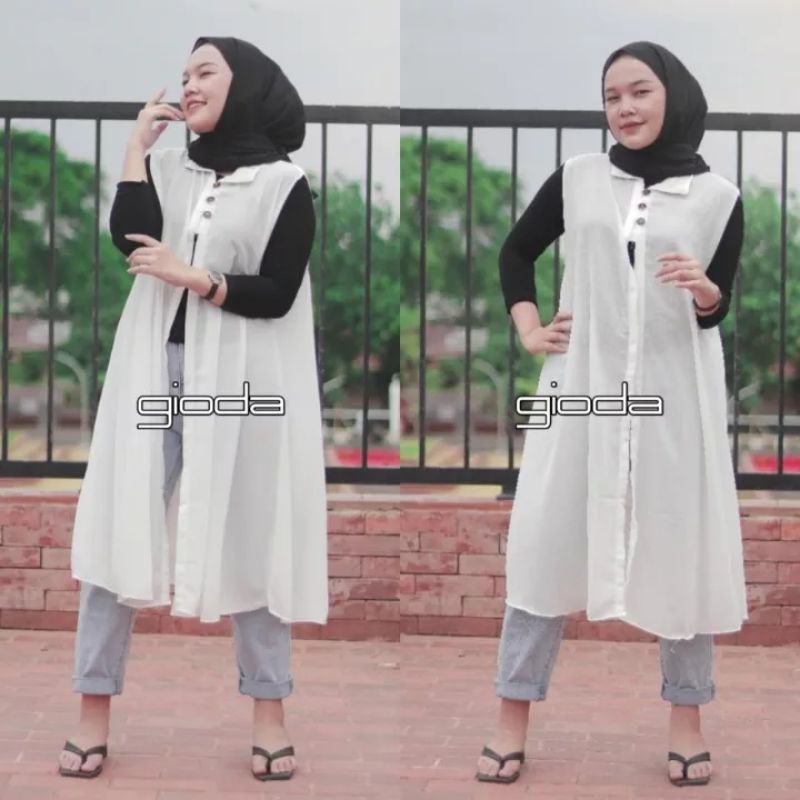 longdress tunik remaja cardigan kardigan ceruty seruty babby doll hitam putih