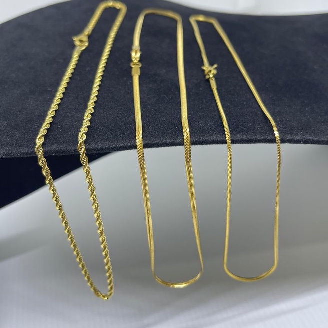 KALUNG TITANIUM GOLD POLOS , PIPIH , &amp; ULIR / KALUNG WANITA PRIA ANAK BERBAGAI MODEL TALI