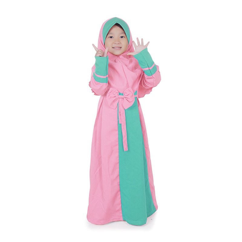 Bajuyuli Gamis  Anak  Perempuan  Murah Pita peach mint 