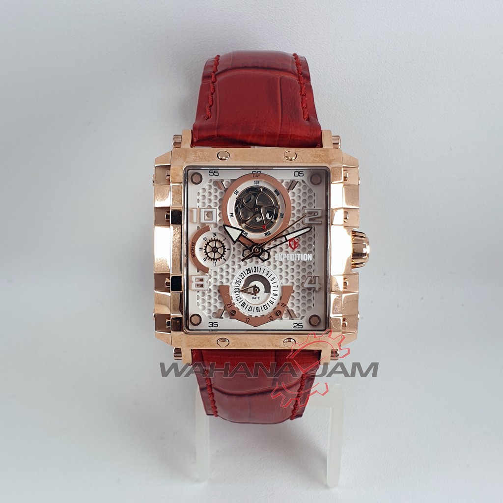 EXPEDITION E 6757 BF LRGSL / Jam Tangan Wanita E6757 Kotak Kulit Merah Rosegold Putih Original Resmi