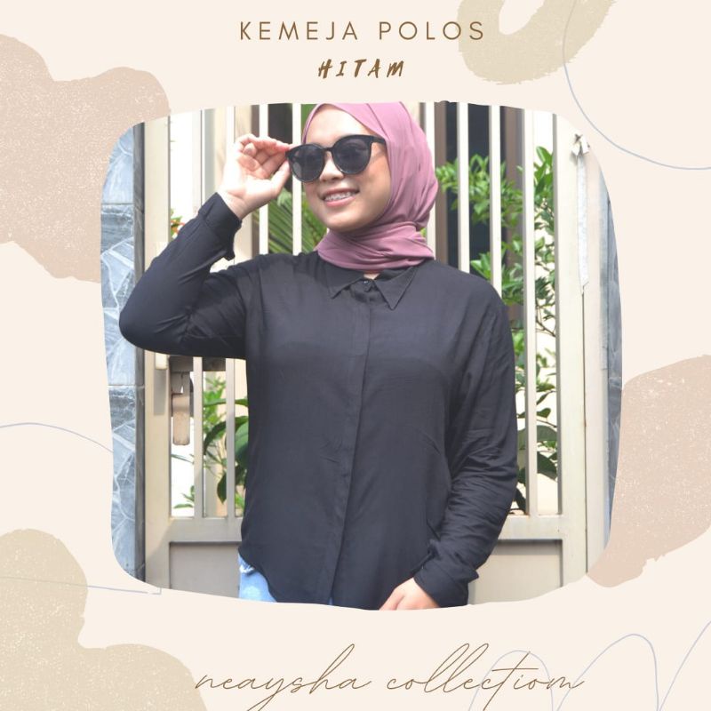 kemeja wanita basic lengan panjang bahan katun rayon