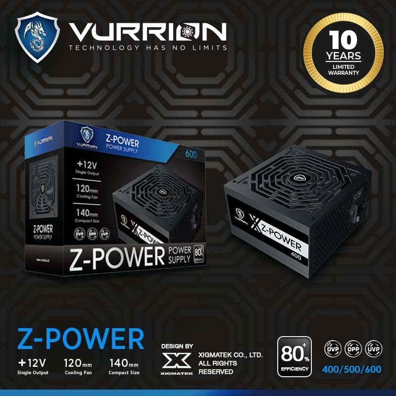 POWER SUPPLY/PSU VURRION Z-POWER 600W GARANSI 10 Tahun