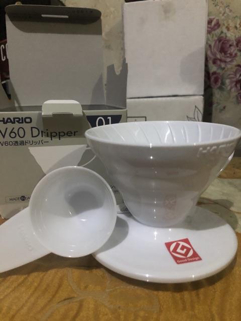 Hario Set V60 Coffee Dripper 01 White & Paper 01 White Isi 40