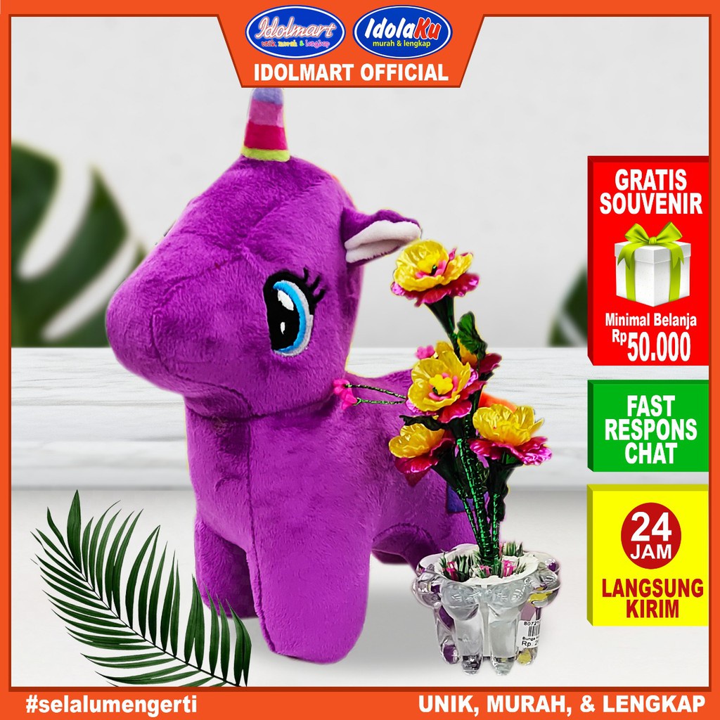 IDOLAKU Boneka Unicorn My Little Pony Ungu Totol Hati Print Medium