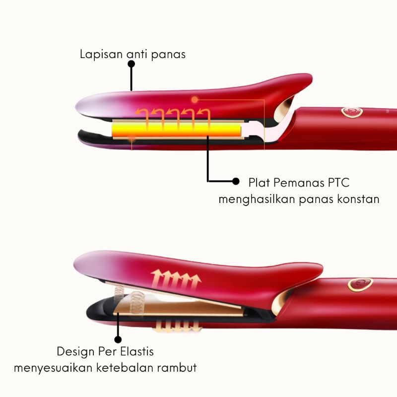 UNIGOOD - Catokan Rambut Poni Riwa 2 in 1 Plat Oval Curler Keriting Lurus Keramik