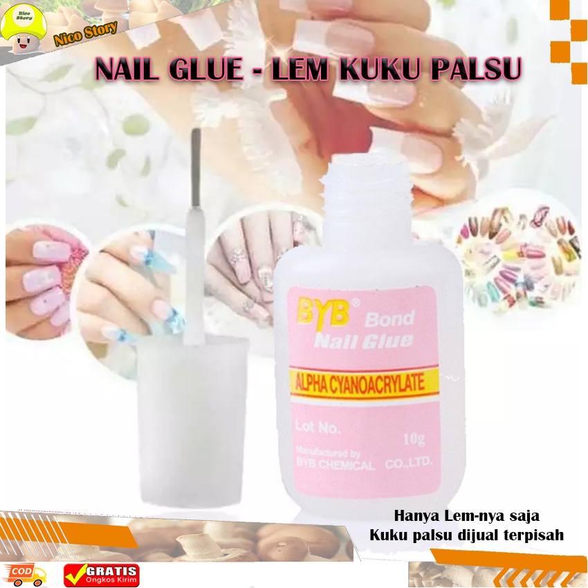 (NCS) Grosir Lem Kuku Palsu BYB BOND 10 Gr Nail Art Glue Adhesive Nail Glue Brush Lem Kuku dengan kuas