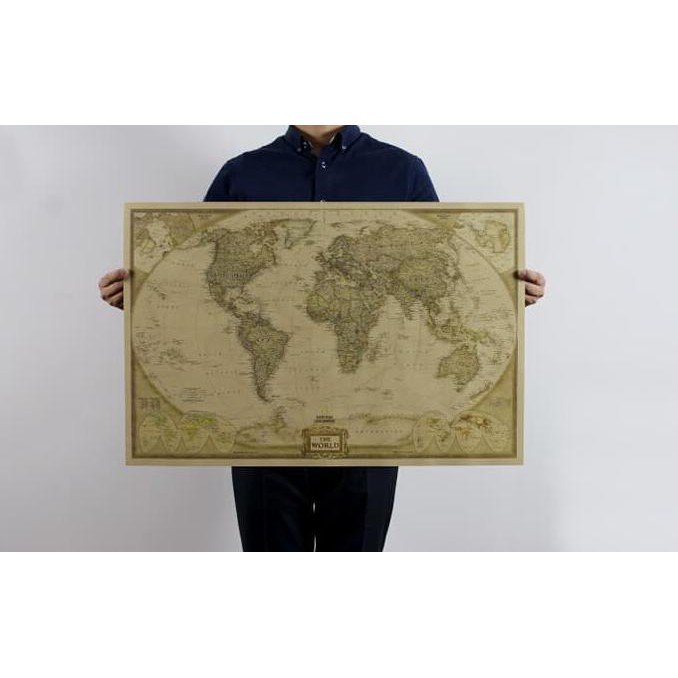 

Bestseller! Vintage World Map Peta Dunia Retro Two Tone Colors 72.5X47.5Cm