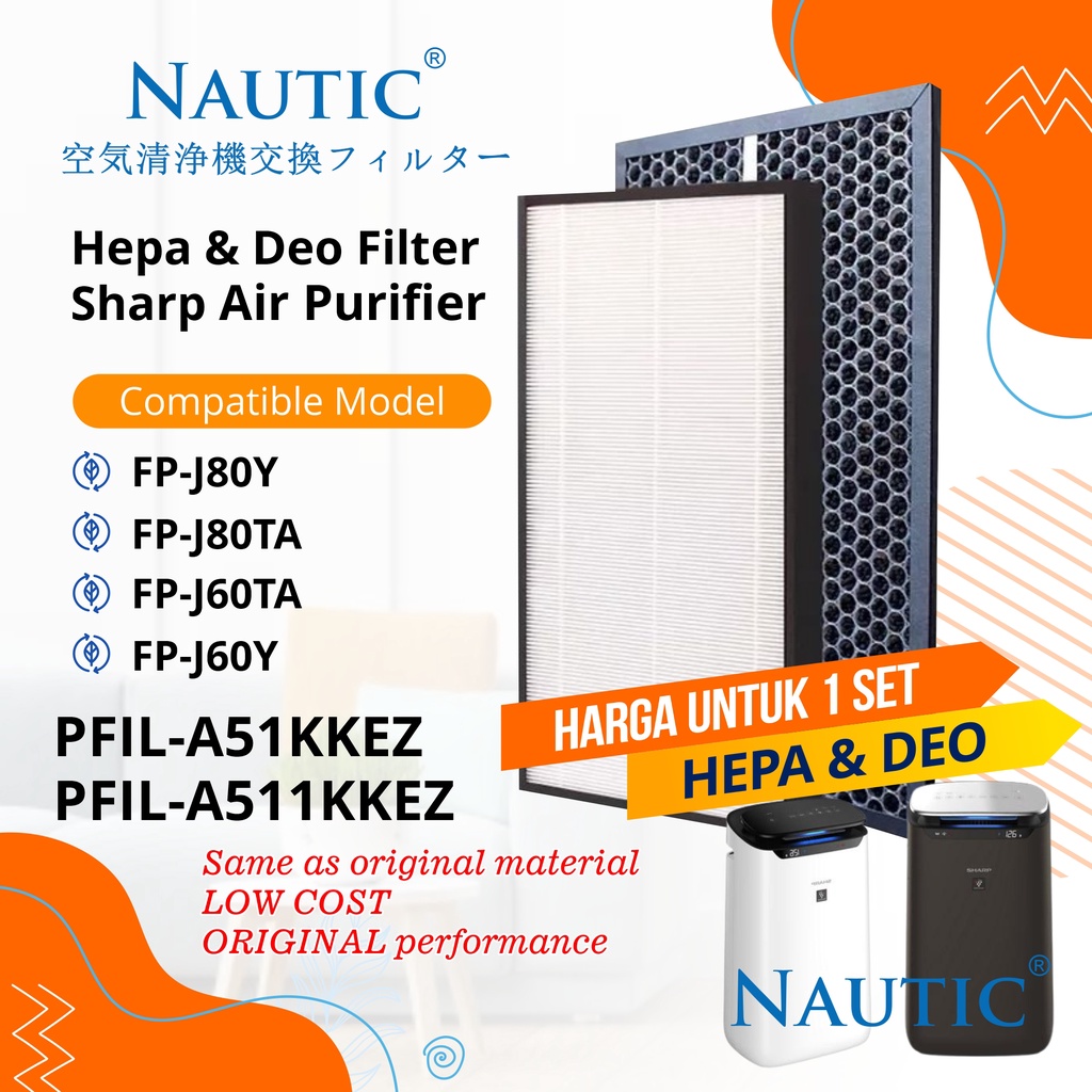Promo NAUTIC - Hepa + Deo Filter untuk sharp FP-J80Y / FP-J60Y / FP-J60 FP-J80 / FP-J60Y-W /