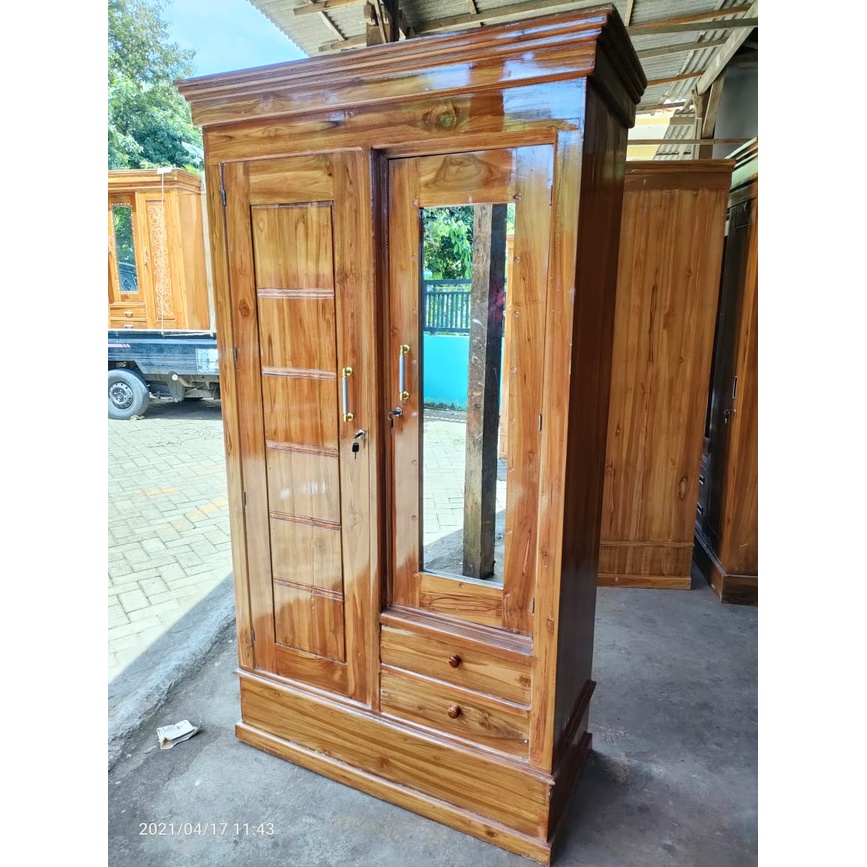 LEMARI PAKAIAN - LEMARI BAJU - LEMARI KAYU JATI 2 PINTU