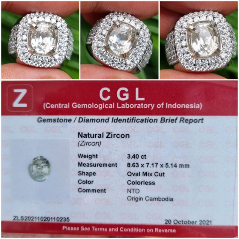 Natural Colorless Zircon Cambodia Memo 3.40 crt