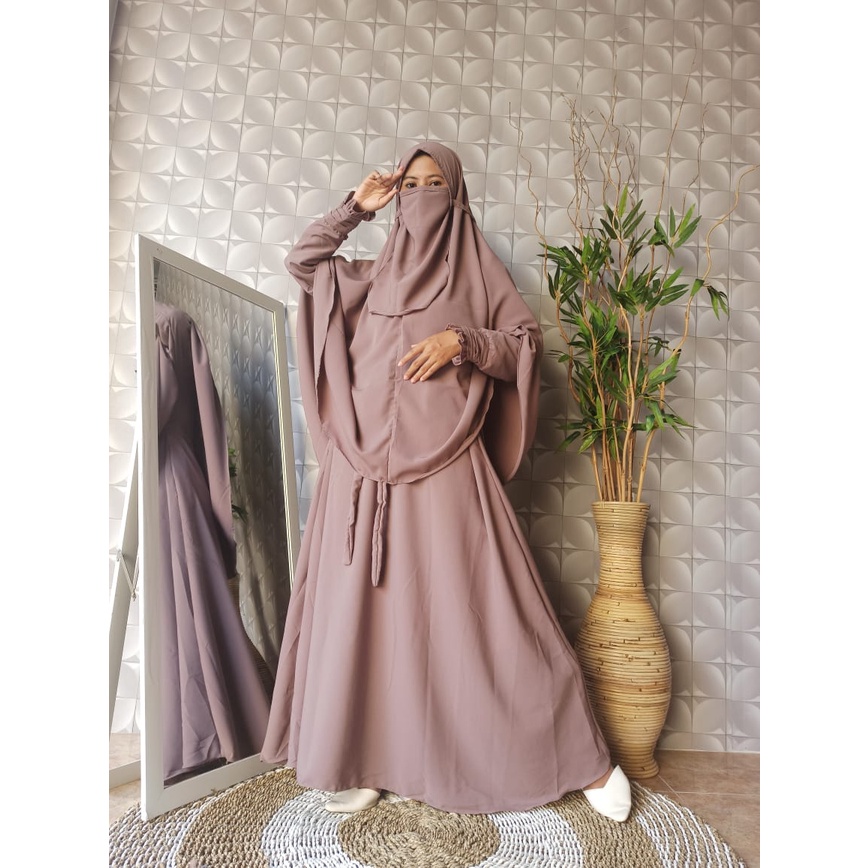 Zahra Gamis Set Hijab Wolfis Premium Gamis Wolfis Polos Gamis Set Hijab Syari