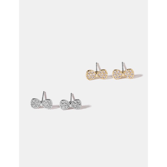 LRC Anting Tusuk Fashion Gold S925 Silver Pin Micro Inlaid Zircon Bow Earrings D15315