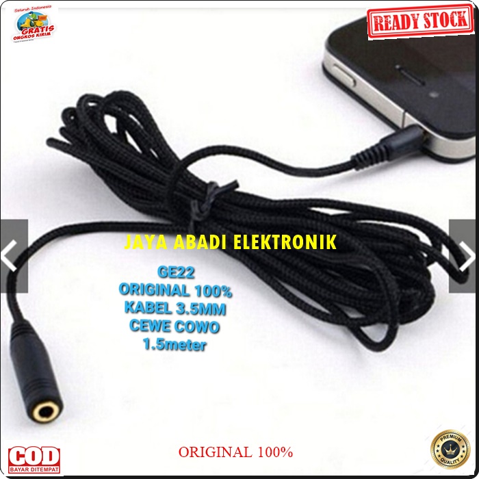 G22 JACK 3.5 MM 3.5MM AUX EXTENSION 1.5 METER CABLE ADAPTER JEK KONEKTOR SAMBUNGAN SPLITER AUDIO SPLITTER SOUND SUARA CONVERTER KONEKTOR MULTI UNIVERSAL MALE FEMALE COWO CEWE Bisa di gunakan segala audio -Jack 3.5mm male to female Kabel aux Audio Ext