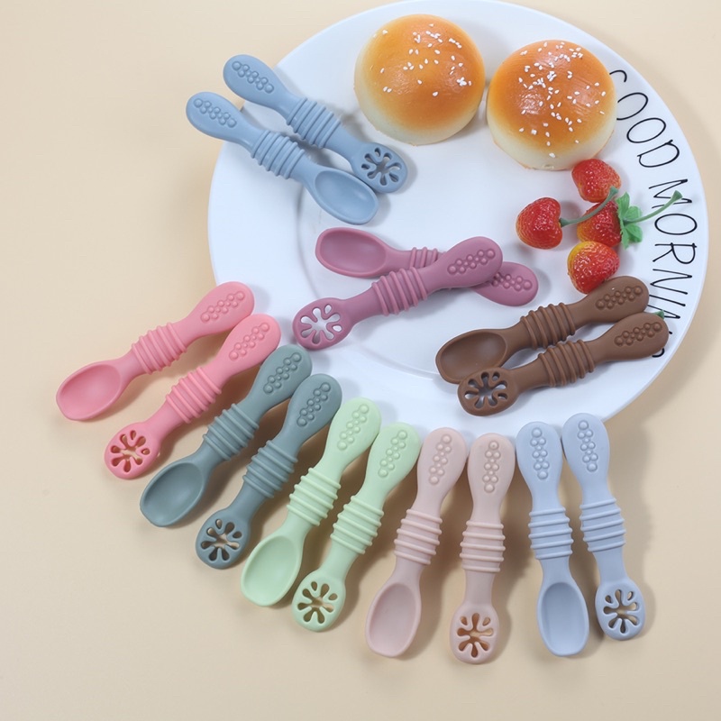 KOKOBee - Silicone Pre Spoon for baby feeding training / silicone spoon / BLW / silicone feeding spoon / numnum pre spoon set / dips glacier spoon / training spoon / sendok bayi / sendok silikon / lababy silicone spoon / lababy / beaba