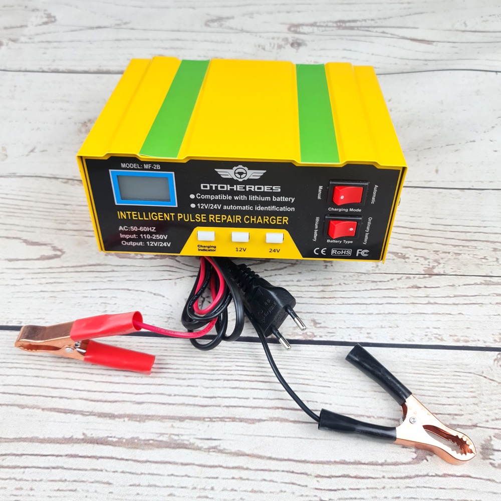 Charger Aki Mobil Motor Lead Acid Smart Battery Charger 12V / 24 V 6-105 AH - MF-2B - Yellow