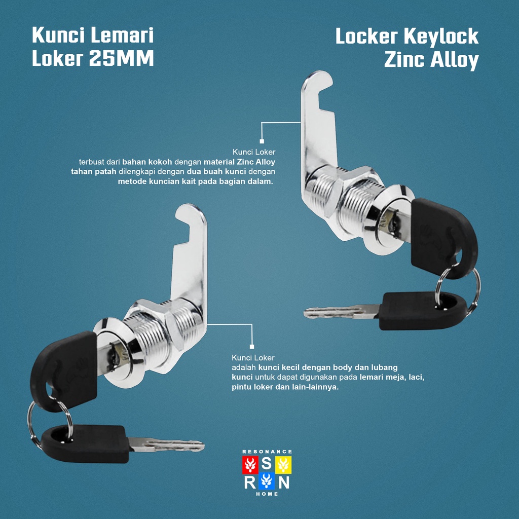 Kunci Laci Lemari Loker Cam Lock 25mm / Locker Keylock Resonance Home