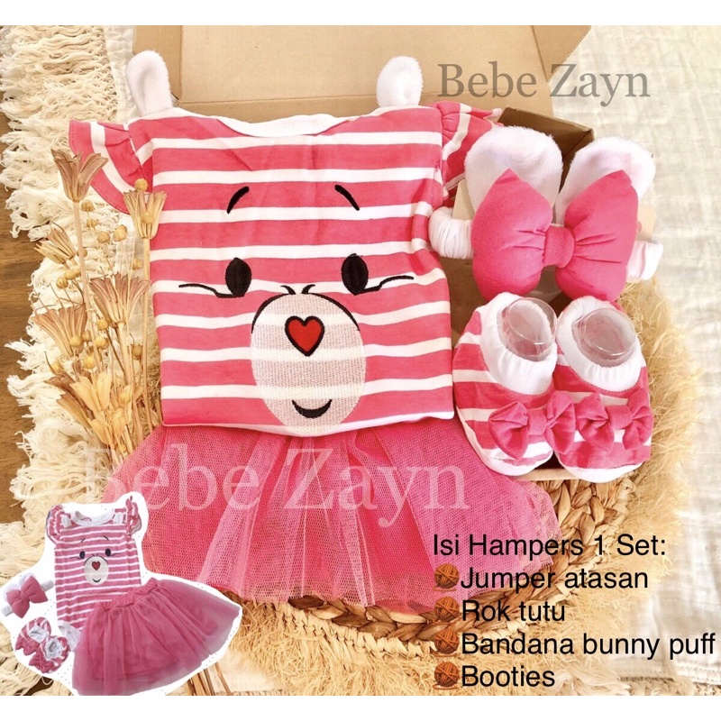 {BEBE ZAYN} Hampers baby/ hampers bayi/ baby gift/ kado bayi/ baby newborn/ Baby Girl/ Flowery Dress Set-Fluffy Sheer Pink