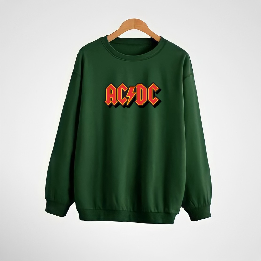 Sweater Crewneck Pria Wanita ACDC Katun Fleece