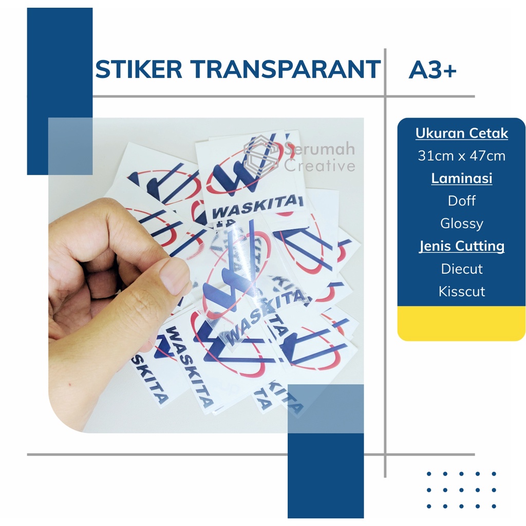 

Cetak Stiker Vinyl Transparan Bening Tahan Air Plus Laminasi dan Custom Cutting A3