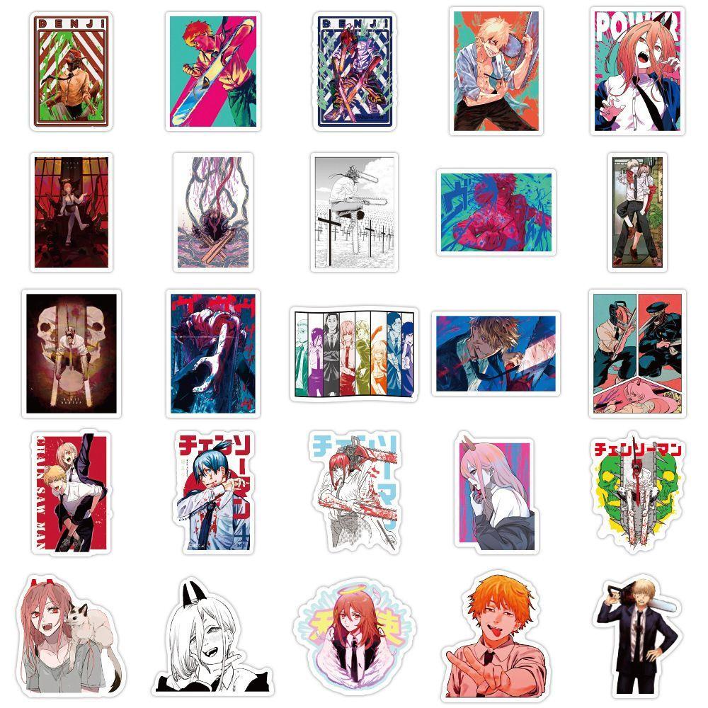 Lanfy Chainsaw Man Anime Stiker Koper PVC Klasik Anime Phone Sticker Karakter Graffiti Sticker Dekorasi Mainan Notebook Hiasan Kartun Stiker Chainsaw Man