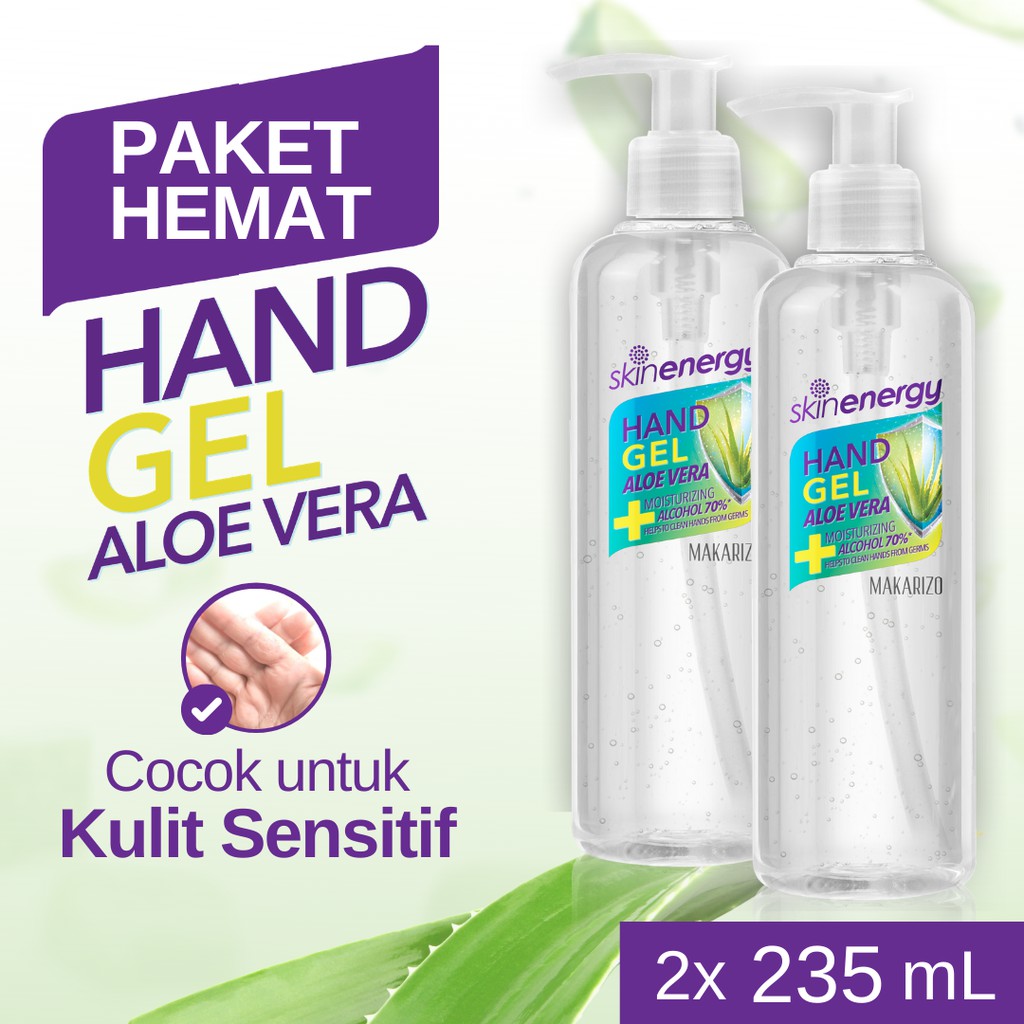 PAKET ISI 2 Makarizo Skin Energy Hand Gel AloeVera 235 mL - Hand Sanitizer Alkohol 70%