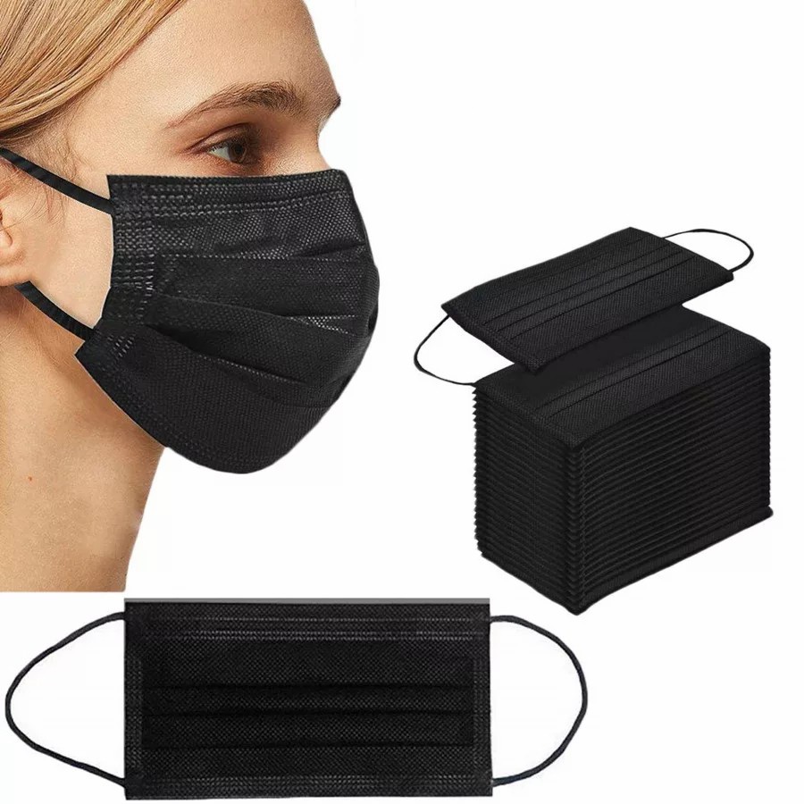 Masker 3ply Earloop HITAM 50pcs per Box BLACK Disposable Mask 50 pcs per 1box