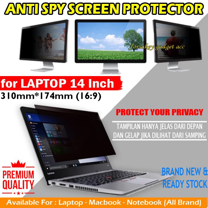 Laptop 14 inch Privacy Screen Guard Protector Anti Gores Spy Antigores Layar Macbook Asus Acer Dll