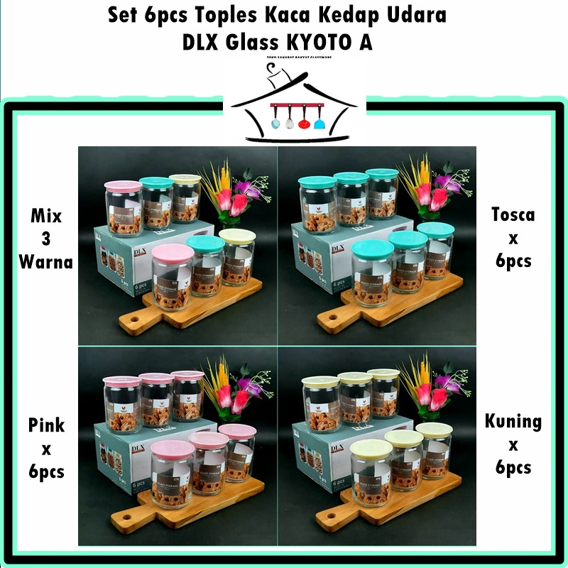 [Set 6pcs] Toples Kaca Bulat Kedap Udara DLX Glass Kyoto A 760ml