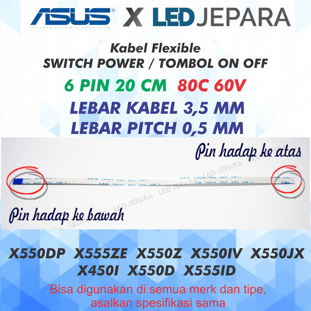 Flexible Kabel Switch On Off Power laptop ASUS Kabel Fleksibel  6 Pin Reverse Laptop Asus X550Z X450l